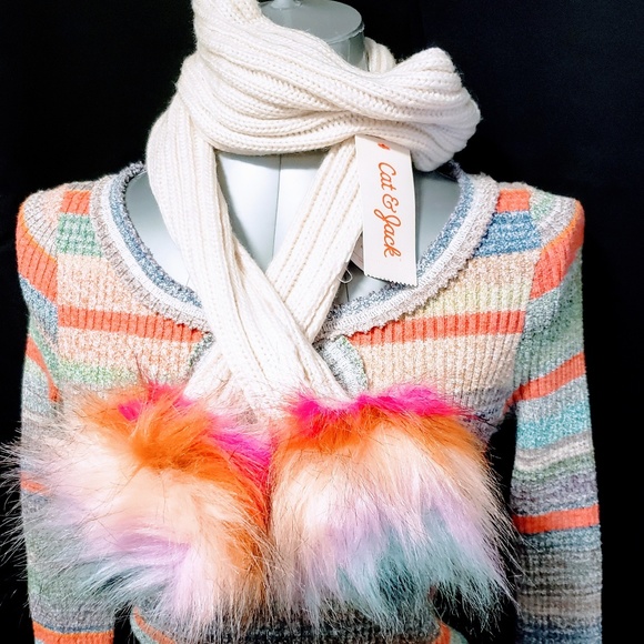 Cat & Jack Accessories - Cat and Jack faux fur pom scarf, New濾泥